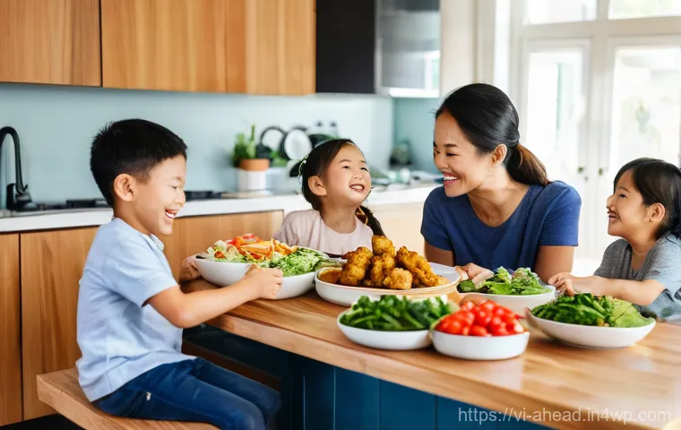 식사 준비의 기술적 혁신 - **Prompt:** A vibrant, eye-level shot in a modern Vietnamese kitchen, filled with warm, inviting nat...