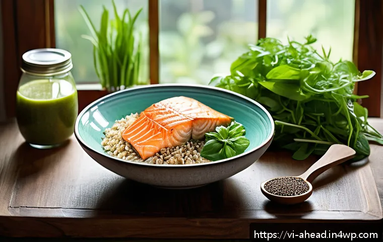 하이브리드 식단의 부상 - A vibrant Vietnamese home kitchen scene featuring a colorful spread of traditional and modern foods:...