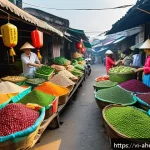 Home 18 고품질의 대체 단백질 개발 동향 - A vibrant and detailed Vietnamese urban market scene showcasing a diverse array of plant-based prote...