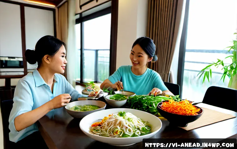 Home 17 미래 식단의 디자인과 식사 경험 - Photorealistic future dining experience in a modern Vietnamese apartment, a multigenerational family...
